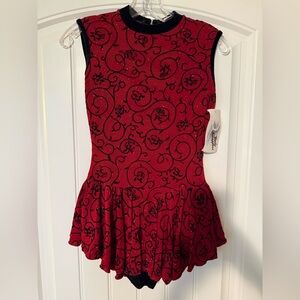 Vintage Body Wrappers Velvet Embellished Red and Black Dance Dress